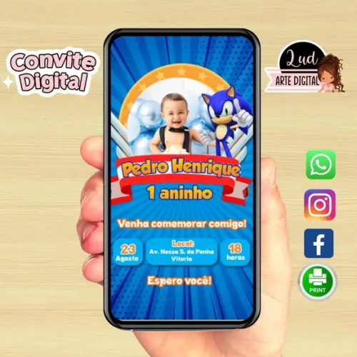Convite Digital com Foto Sonic