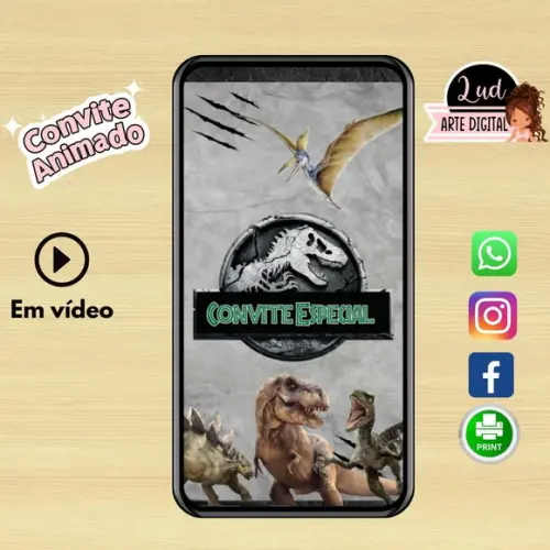 Convite Animado Vertical Jurassic World / Jurassic Park