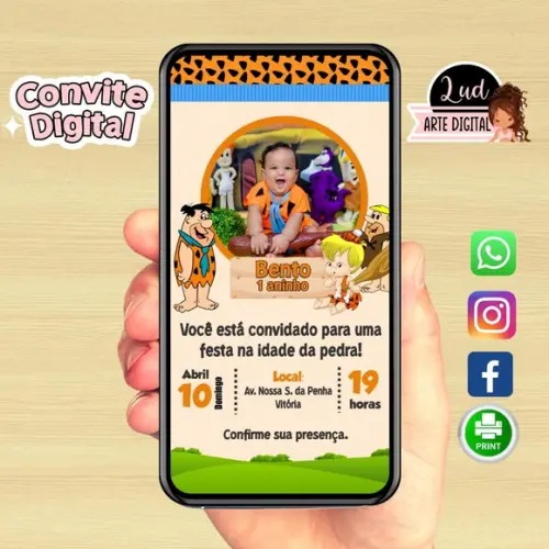 Convite Digital com Foto Flintstone
