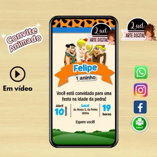 Convite Animado Vertical 30s Flintstone