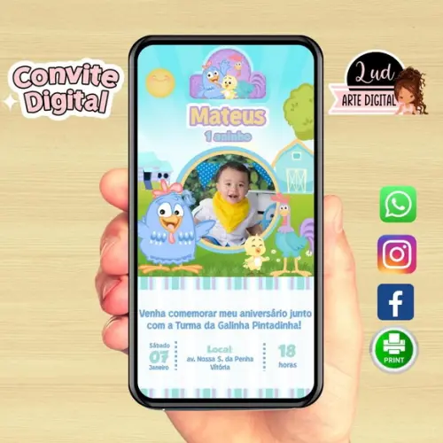 Convite Digital com Foto Galinha Pintadinha