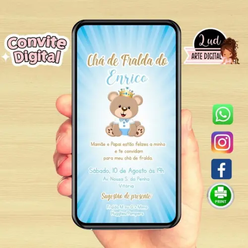 Convite Digital Chá de Fraldas Ursinho