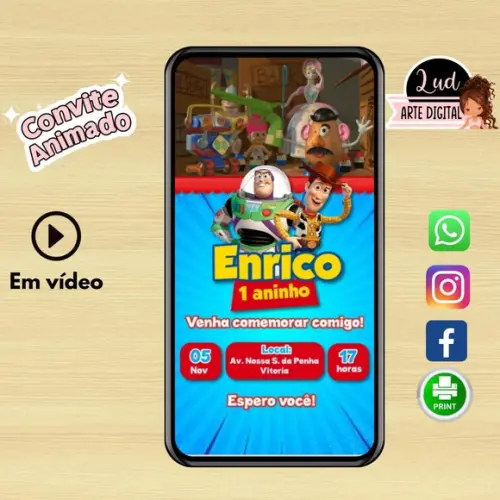 Convite Animado Vertical 30s Toy Story