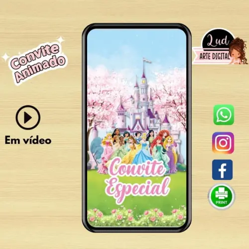 Convite Animado Vertical Princesas
