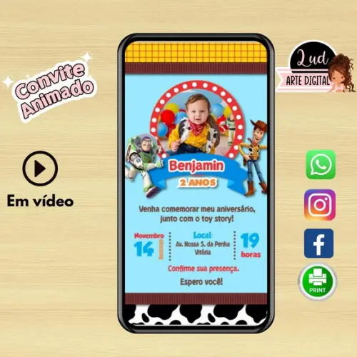 Convite Animado Vertical 30s Toy Story