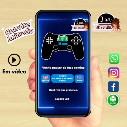 Convite Animado Vertical 30s Gamer