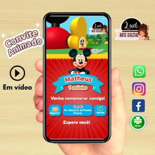 Convite Animado Vertical 20s Mickey