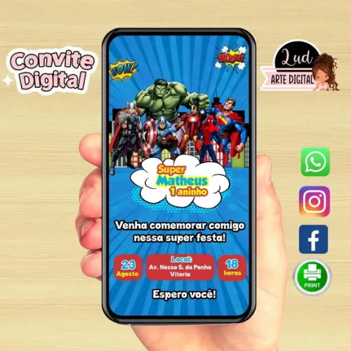 Convite Digital Super Heróis