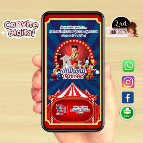 Convite Digital Com Foto Circo Do Mickey