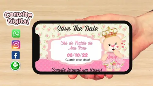 Convite Digital Ursinha Chá Fralda Save The Date