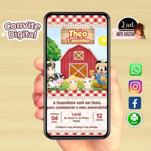 Convite Digital Fazendinha Do Mickey
