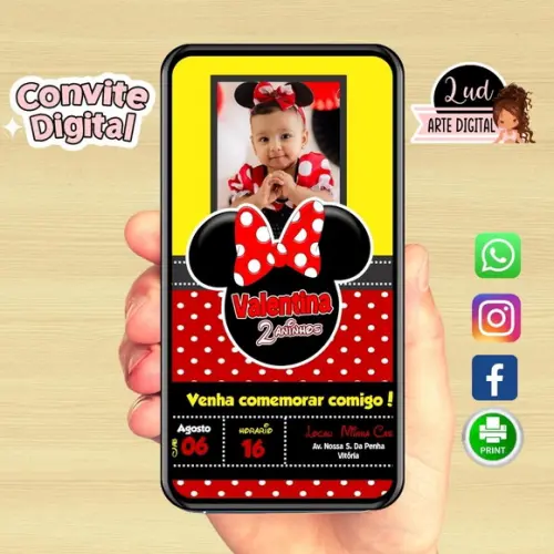 Convite Digital Com Foto Minnie Vermelha