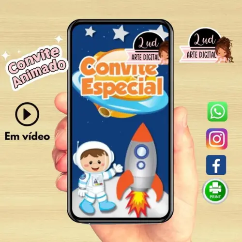 Convite Animado Vertical Astronauta