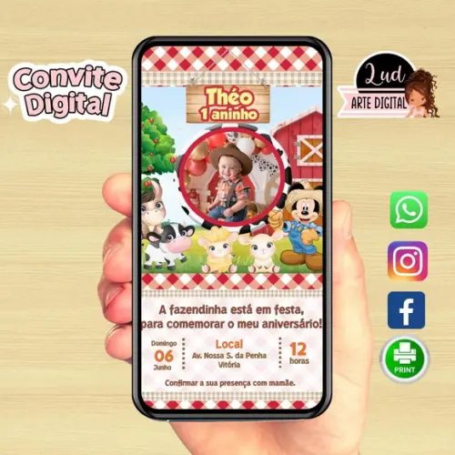 Convite Digital Com Foto Fazendinha Do Mickey