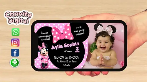 Convite Digital Com Foto Minnie Rosa