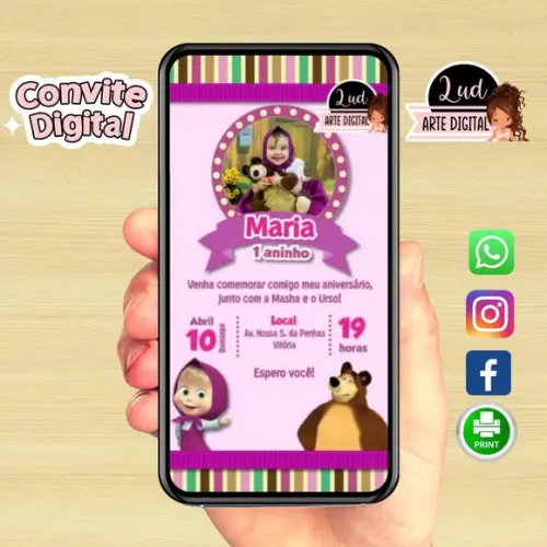 Convite Animado Vertical 20s Masha E O Urso