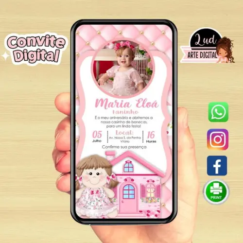 Convite Digital Com Foto Casa De Boneca