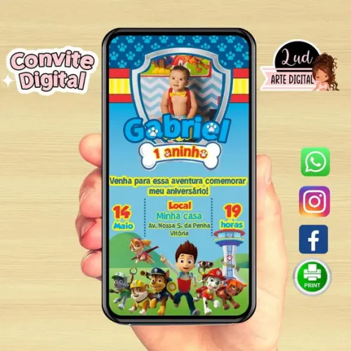 Convite Digital Com Foto Patrulha Canina