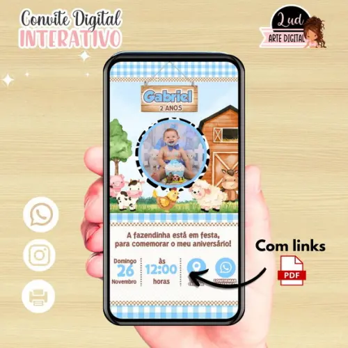 Convite Digital Interativo com Foto Fazendinha