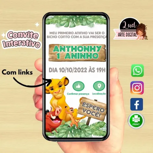 Convite Digital Interativo Rei Leão