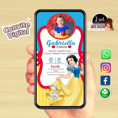 Convite Digital Com Foto Branca De Neve