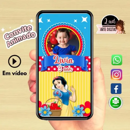 Convite Animado Vertical Branca de Neve