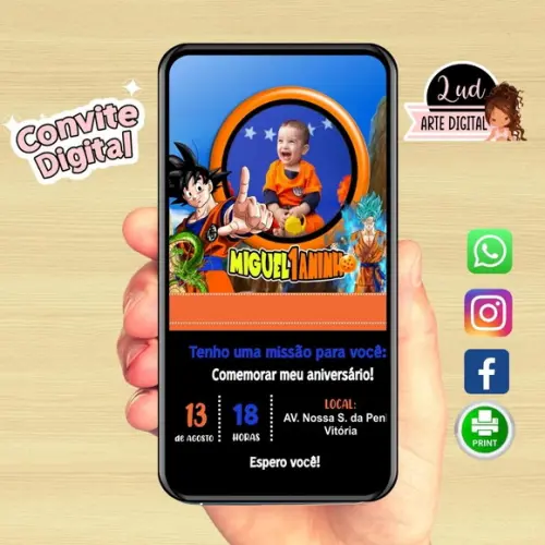 Convite Digital Com Foto Dragon Ball