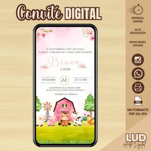Convite Digital Fazendinha Rosa
