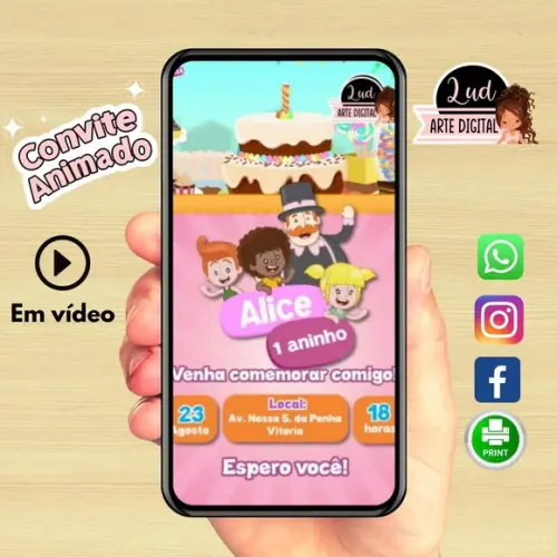 Convite Animado Vertical mundo bita menina 20s