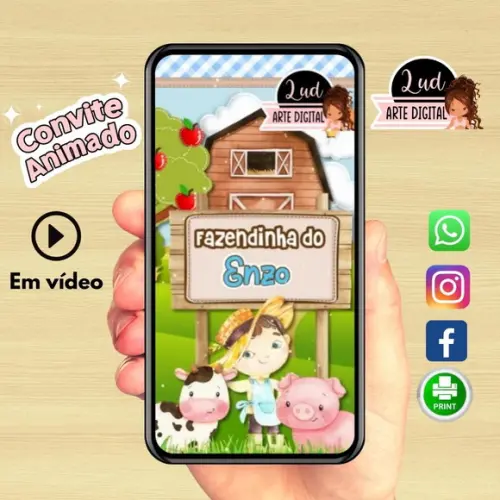 Convite Animado Vertical Fazendinha menino
