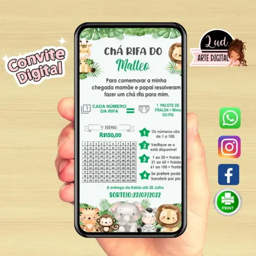 Convite Digital Chá Rifa safari