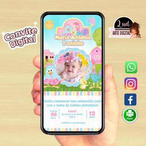 Convite Digital Com Foto Galinha Pintadinha Candy