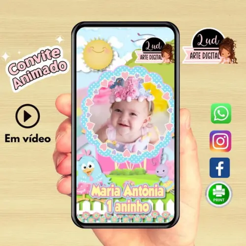 Convite Animado Vertical Galinha Pintadinha candy