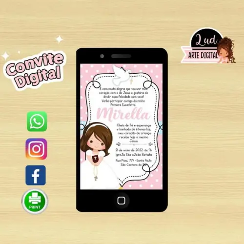 Convite Digital Primeira Eucaristia primeira comunhão