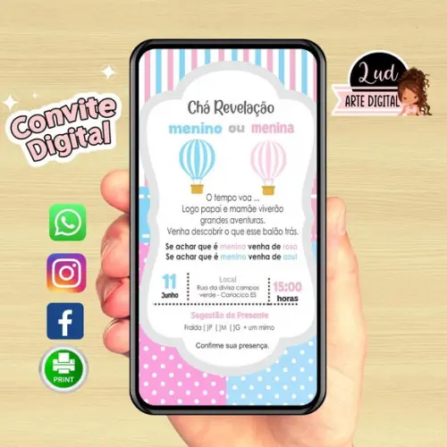 Convite Digital chá Revelação Balãozinho