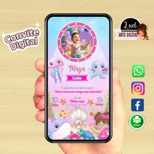 Convite Digital Fundo do Mar rosa