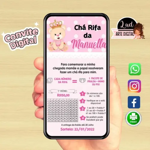 Convite Digital Chá Rifa ursinha