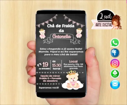 Convite Digital Chá de Fraldas ursinha