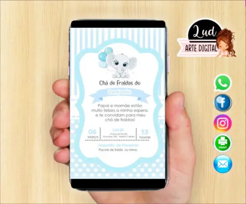 Convite Digital Chá de Fralda elefantinho
