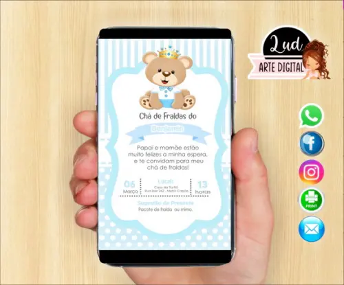 Convite Digital Chá de Fraldas ursinho