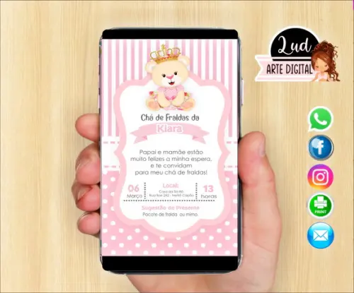 Convite Digital Chá de Fraldas ursinha