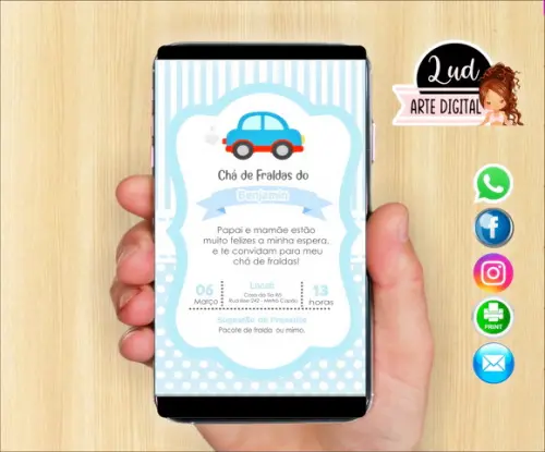 Convite Digital Chá de Fraldas carrinhos