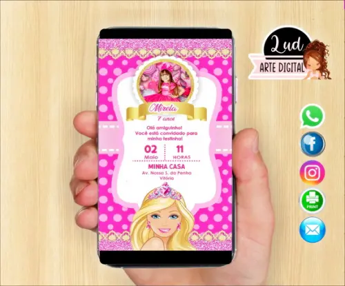 Convite Digital Com foto Barbie