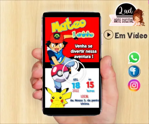 Convite Animado Vertical 20s Pokémon