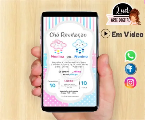 Convite Animado Vertical Chá Revelação nuvem