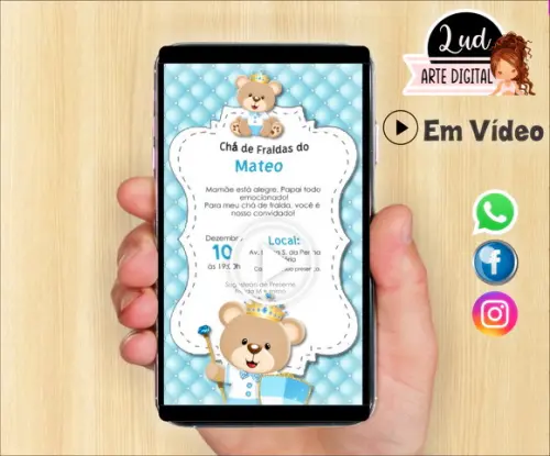 Convite Animado Vertical Chá de Fralda ursinho