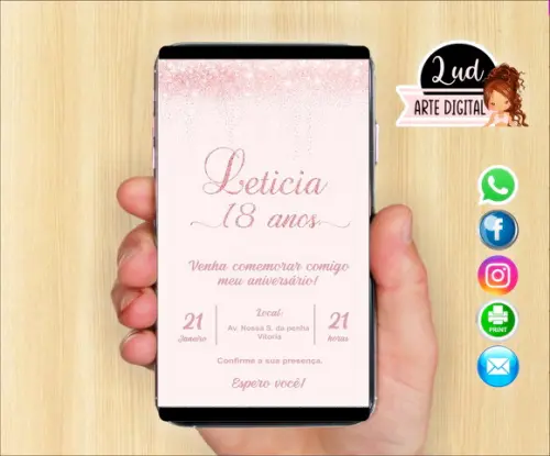 Convite Digital Adulto rosa e preto