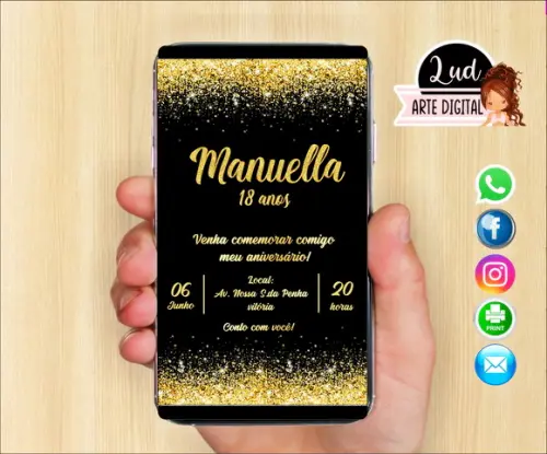 Convite Digital Adulto Preto e Dourado 30 Anos