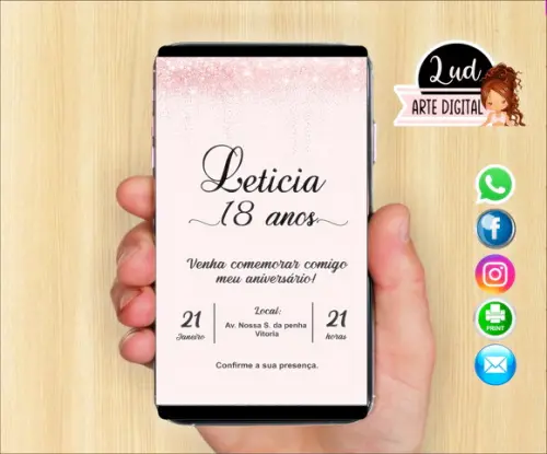Convite Digital Adulto rosa e preto