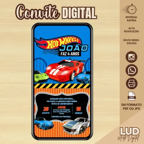 Convite Digital hot wheels